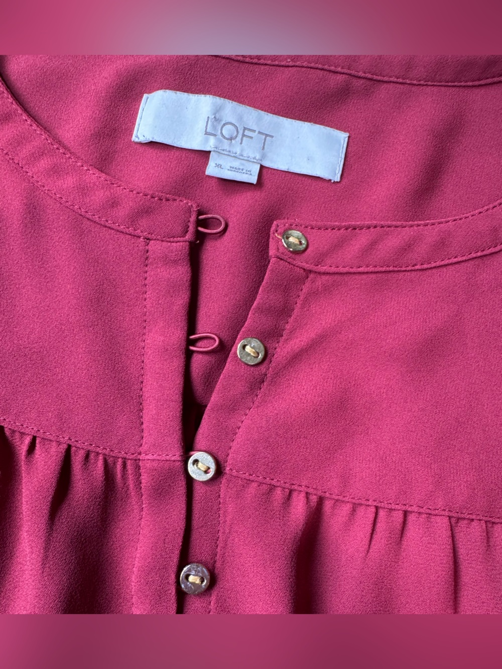 LOFT Sleeveless Henley Top in Raspberry - Picture 2 of 7